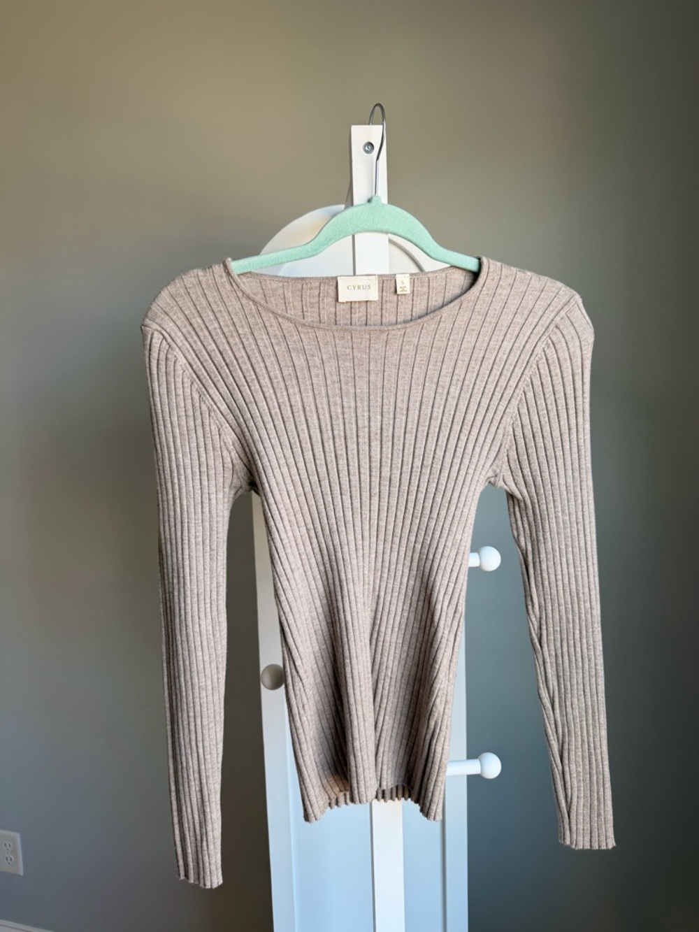 Cyrus Slim Ribbed Long Sleeve Top - Taupe